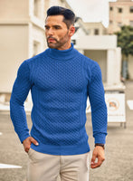 1 x RAW Customer Returns COOFANDY Turtleneck Sweater Men Turtleneck Sweater Warm Winter Sweater Solid Color Turtleneck with Pullover Knit Roll Neck Turtleneck Blue S - RRP €29.21