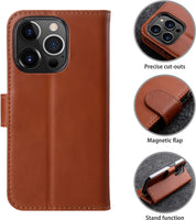 1 x Brand New STILGUT Talis compatible with iPhone 14 Pro 6.1 case with card compartment made of leather, flip cover, wallet case, mobile phone case with compartments stand function - Cognac - RRP €29.99