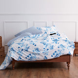 1 x RAW Customer Returns LERUUM Bed Linen Set 135 x 200 Cotton Stripes Flowers Reversible Blue Duvet Covers 135 x 200 80 x 80 cm  - RRP €35.7