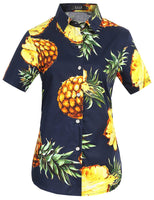 1 x RAW Customer Returns SSLR Women s Blouse Cotton Pineapple Shirt Short Sleeve Hawaii Shirt Summer Blouses for Women Small, Navy  - RRP €23.7