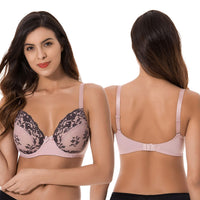 1 x RAW Customer Returns Curve Muse 3 Pack Plus Size Unlined Semi-Sheer Balconette Underwire Lace Bra-Peach, Gold, Pink-80D - RRP €49.2