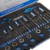 1 x RAW Customer Returns Thread cutting assortment M3-M12 HSS, with guides for hand taps and dies and core hole twist drills, 54 pieces, thread cutting set for internal and external threads, HSS thread tap set - RRP €141.07