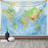 1 x RAW Customer Returns ABAKUHAUS World Map Tapestry and Bedspread, Topographical Formation made of Soft Microfiber Fabric Washable without Fading Digital Printing, 230 x 140 cm, Light Blue Green - RRP €21.72