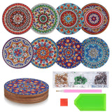 1 x RAW Customer Returns 8 Pieces 5D DIY Diamond Art and Craft Painting Coasters, Round Mandala Diamond Painting Coasters, Table Coasters for Cups Drinks Adults Children Coasters 8  - RRP €10.99