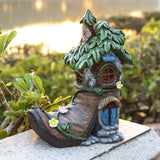 1 x RAW Customer Returns TERESA S COLLECTIONS Garden decoration for outdoors, 21 cm fairy house garden figure solar LED garden lighting fairy garden elf house made of synthetic resin solar light garden decoration for balcony gifts for women - RRP €29.99