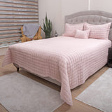 1 x RAW Customer Returns DOWRY WORLD Store Bedspread Set Made of Cotton Satin, Bed Throw Double Bed 260 x 260 cm, Quilted Blanket with Pillow 60 x 80 cm, Sofa Throw Bed Blanket Quilted, Blanket All Year Round Powder  - RRP €69.9