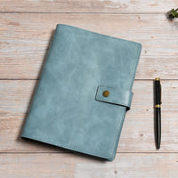 1 x RAW Customer Returns Wonderpool Leather Refillable Notebook Ring Binder A5 Diary - Dotted Paper Genuine Leather Inner Pockets for Travel Work and Organizer Sky Blue, A5  - RRP €22.07