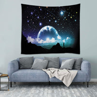 1 x Brand New Amiiba Starry Sky Tapestry Shiny Stars and Moon Tapestry Wall Hanging Men on Mountain Home Decoration for Bedroom Living Room Star, M - 59 x 51  - RRP €20.4