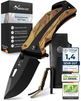 1 x RAW Customer Returns BERGKVIST K29 folding knife Tiger one-hand knife - 3-in-1 pocket knife made of real wood for outdoor, camping survival - awarded the Bronze A Design Award 2021 - incl. fire steel bag - RRP €30.24