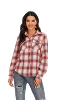 1 x RAW Customer Returns Enjoyoself Women s Flannel Shirt Cotton Long Sleeve Lumberjack Shirt Button-down Checked Blouse for Everyday Oktoberfest White-Red, L - RRP €27.22