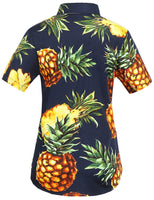 1 x RAW Customer Returns SSLR Women s Blouse Cotton Pineapple Shirt Short Sleeve Hawaii Shirt Summer Blouses for Women Small, Navy  - RRP €23.7