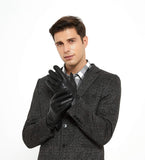 1 x RAW Customer Returns ZLUXURQ Men s Soft Black Lambskin Touchscreen Driving Gloves with Cashmere Lining - RRP €25.03