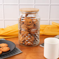 1 x RAW Customer Returns BELLE VOUS storage jar with wooden lid - 1l cookie jar glass with airtight bamboo lid - decorative jar with lid for food cereal sweets pasta rice biscuits flour - RRP €21.17