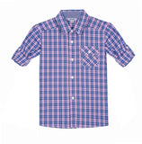 1 x Brand New BIENZOE Boys Cotton Plaid Button Down Shirt Pink Navy Size 11 12 - RRP €27.6