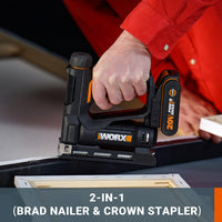 1 x RAW Customer Returns WORX Cordless Nailer 18V MAX 20V WX843, PowerShare, 2-in-1 and Stapler, Easy Depth Adjustment LED Light 15mm 0.82mm Nails Gauge 18 500pcs 10mm Staples Type 53 - RRP €139.99