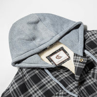 1 x RAW Customer Returns Coevals Club Men s Flannel Jacket Shirt Sherpa Lumberjack Shirt Flannel Shirt Long Sleeve Checkered Snap Buttons Cotton Winter Shirt Hood Black Gray 9 L  - RRP €50.41