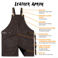 1 x RAW Customer Returns Under NY Sky Chef Apron - Professional Fabric - Adjustable Cotton Straps - Practical Pockets - Chef, Cook, Barista, Waiter, Bartender, Shop Clerk, Restaurant - Brown Leather - RRP €115.54