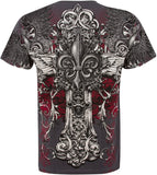 1 x RAW Customer Returns Sakkas 647T Vines and Fleur de Lis Metallic Silver Short Sleeve Crew Neck Cotton Men s Fashion T-Shirt - Charcoal XX-Large - RRP €41.34