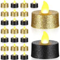 1 x RAW Customer Returns Mudder 24 Pieces Gold Glitter LED Tea Lights Black Flameless Candles Battery Operated Votive Tea Lights with Warm Yellow Light for Christmas Wedding Centerpieces Table Anniversary Outdoor - RRP €20.66