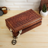 1 x RAW Customer Returns Ajuny Decorative Wooden Jewelry Box Hand Carved Floral Design Multipurpose as Watch Box Keepsake Organizer Ideal for Gifts - Brown, 8X5 Inch - RRP €19.99