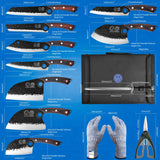 1 x RAW Customer Returns XYJ Authentic Since 1986,9pcs Forged Chef Knife Set Professional with Roll Bag Sharpener Rod Scissors - RRP €155.99