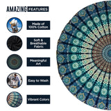 1 x RAW Customer Returns raajsee India Beach Towel Round Mandala Hippie Large Indian Round Cotton Boho Round Yoga Mat Cloth Meditation Tablecloth Hanger Blanket Picnic Handmade Rug 70 inch Blue Mandala  - RRP €17.78