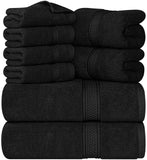 1 x RAW Customer Returns Utopia Towels - 8 piece cotton towel set with hanger - 2 bath towels, 2 hand towels and 4 washcloths - black  - RRP €37.99