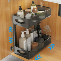 1 x RAW Customer Returns UMDONX Under Sink Shelf, 2-Tier Sink Cabinet Organizer, Extendable Kitchen Shelf, Sink Cabinet Organizer Black  - RRP €25.61