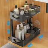 1 x RAW Customer Returns UMDONX Under Sink Shelf, 2-Tier Sink Cabinet Organizer, Extendable Kitchen Shelf, Sink Cabinet Organizer Black  - RRP €27.31