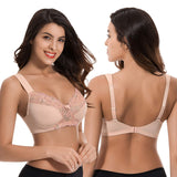 1 x RAW Customer Returns Curve Muse Plus Size Minimizer Unlined Wireless Bra with Lace Embroidery-3 Pack-Sage,Nude,Blush-36C - RRP €50.64