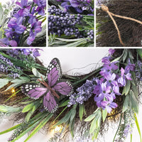 1 x RAW Customer Returns VALERY MADELYN Artificial lavender flower wreath with butterfly large 40cm door wreath wall wreath spring decoration, artificial flower decoration for home, parties, doors, weddings gift for spring - RRP €40.38