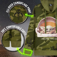 1 x RAW Customer Returns Star Wars Sweatshirt for Boys and Girls, Baby Yoda The Mandalorian Camouflage Sweatshirt with Hood, 7-15 Years, Official The Child Clothing, Gift Idea Green, 11-12 Years  - RRP €20.92