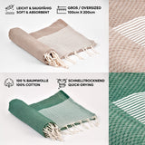 1 x RAW Customer Returns Tadussi Beach Towel Sauna Towel Fouta XXL Set of 2 Ideal as Hammam Towel Sauna Towel Beach Blanket for Women Men - Large 100x200-100 Cotton in Cream Dark Green - RRP €42.99