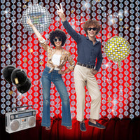 1 x Brand New 2 pieces of disco party decorations, disco ball decoration for photo booths 1x2m, fringe curtains made of silver foil with 2 balloons, disco ball decoration for 70 80s decoration disco dance feve theme - RRP €30.0