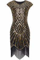 1 x RAW Customer Returns BABEYOND Women s Dress Full Sequins 20s Style Round Neck Inspired by Great Gatsby Costume Dress M Fits 72-82 cm Waist 90-100 cm Hips , Gold and Black  - RRP €53.53