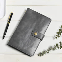 1 x RAW Customer Returns Wonderpool A6 Leather Notebook Refillable 6 Ring Binder Diary Portfolio Dotted Paper Inner Pockets Organizer for Men and Women Gray, A6  - RRP €18.36