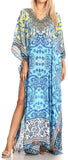 1 x RAW Customer Returns Sakkas P39 - Anahi Flowy Design V Neck Long Kaftan Dress Cover With Rhinestone - 17184-Yellow Blue - OS - RRP €65.53