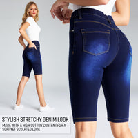 1 x RAW Customer Returns Shorts Women s Bermuda Jeans Women s Summer Elastic Waist Shorts Women s Jeans Jeggings Pants Elastic Short Jeans Summer Women s Clothing 36-48 Dark Blue, 16  - RRP €22.99