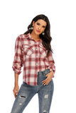 1 x RAW Customer Returns Enjoyoself Women s Flannel Shirt Cotton Long Sleeve Lumberjack Shirt Button-down Checked Blouse for Everyday Oktoberfest White-Red, L - RRP €27.22