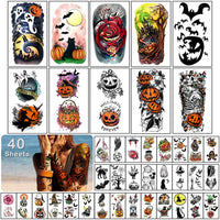 3 x Brand New 40 Sheets Halloween Temporary Tattoos for Kids and Adults, Halloween Makeup Masquerade Party Cosplay Costumes Face Decals Mask Zombie Vampire Witch Pumpkin Lantern Tattoo Stickers - RRP €29.28