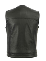 1 x RAW Customer Returns Leatherick Men s SOA Anarchy Collarless Real Genuine Leather Biker Vest Black - 58 - RRP €91.99