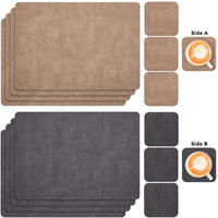 1 x RAW Customer Returns Myir JUN washable placemats and coasters, leather coasters and placemats set of 6, double-sided placemat artificial leather anti-fouling non-slip, wipeable placemats for restaurant dining table  - RRP €27.43