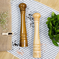 1 x RAW Customer Returns Creative Home Large Salt Pepper Mill Wood Set of 2 mills with mini wooden scoop 31.5cm height Manual squeeze mechanism Perfect pepper and salt mill spice mill for every kitchen - RRP €40.19