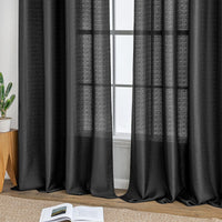 1 x RAW Customer Returns MIULEE Set of 2 Voile Curtain Sheer Linen Curtain with Eyelets Transparent Irregular Texture Curtain Eyelet Curtain Window Curtain Translucent for Bedroom 245 x 140 cm H x W Black - RRP €20.44