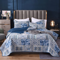 1 x RAW Customer Returns Qucover bedspread blue 180x220cm, vintage bedspread sofa throw, quilted patchwork blanket made of cotton polyester, summer blanket with pillow - RRP €49.99