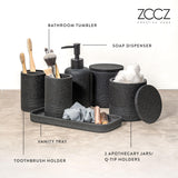 1 x RAW Customer Returns ZCCZ bathroom set - 6 pieces - bathroom organizer with toothbrush holder, soap dispenser, soap dish, for cosmetics and cotton swabs - elegant bathroom decoration in marble look, black - RRP €36.58