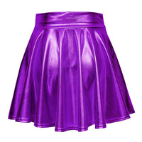 1 x RAW Customer Returns EXCHIC Women s Shiny Metallic Skater Mini Skirt Fashion Elastic Flared Mini Skirt S, Purple  - RRP €19.14