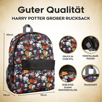 1 x RAW Customer Returns Harry Potter Backpack, Spacious School Bag with Adjustable Padded Straps, Boys and Girls School Backpack with Chibi Character Print, Gifts for School and Travel - RRP €22.61