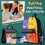 1 x RAW Customer Returns Pokemon Backpack Children Set of 4 School Bag Lunch Box Pencil Case Water Bottle 500ml Children s Backpack - Gifts for Boys Black Multi-Colored  - RRP €34.42