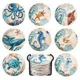 1 x RAW Customer Returns JelyArt Coasters for Drinks, Absorbent Coasters with Holder Absorbent Ceramic Cork Base, Set of 8 Coasters Birthday Housewarming Gifts Ocean Life Theme  - RRP €18.99